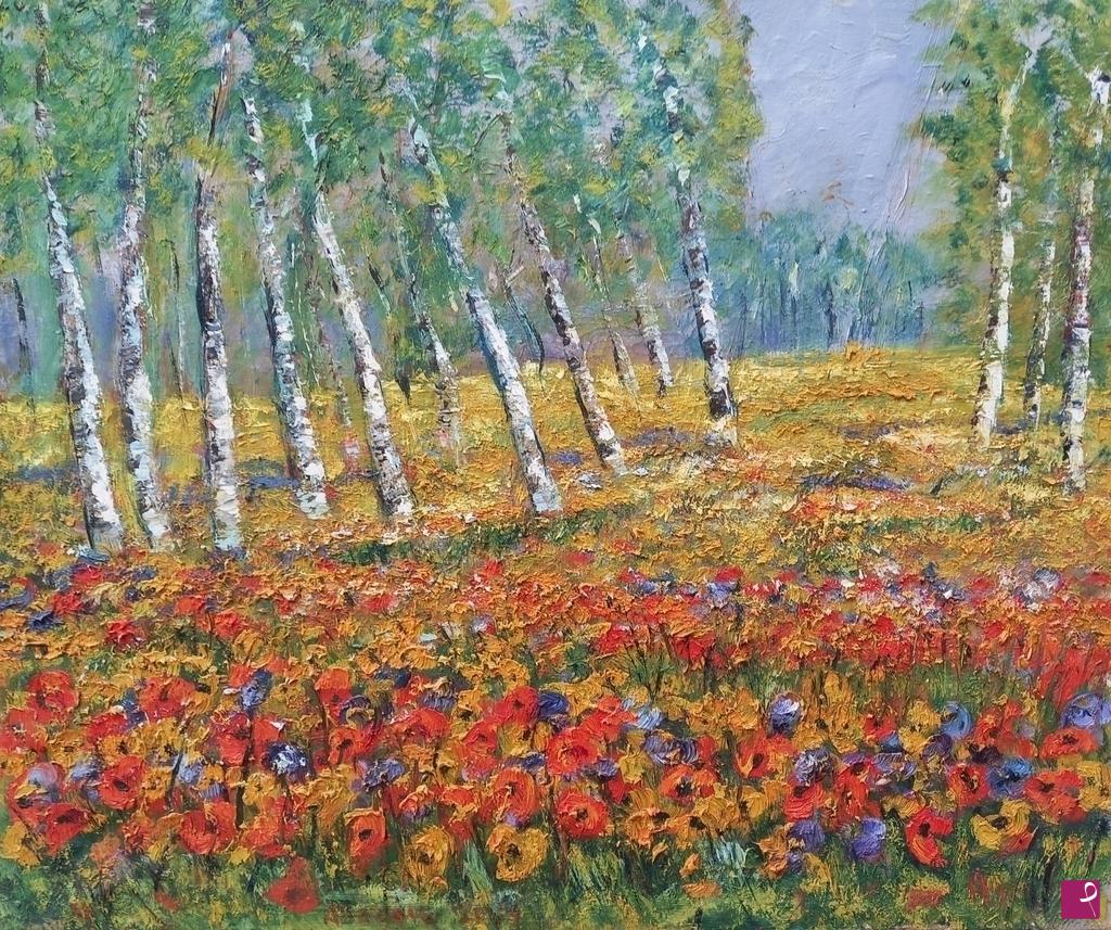 quadri in vendita online - Bosco di betulle