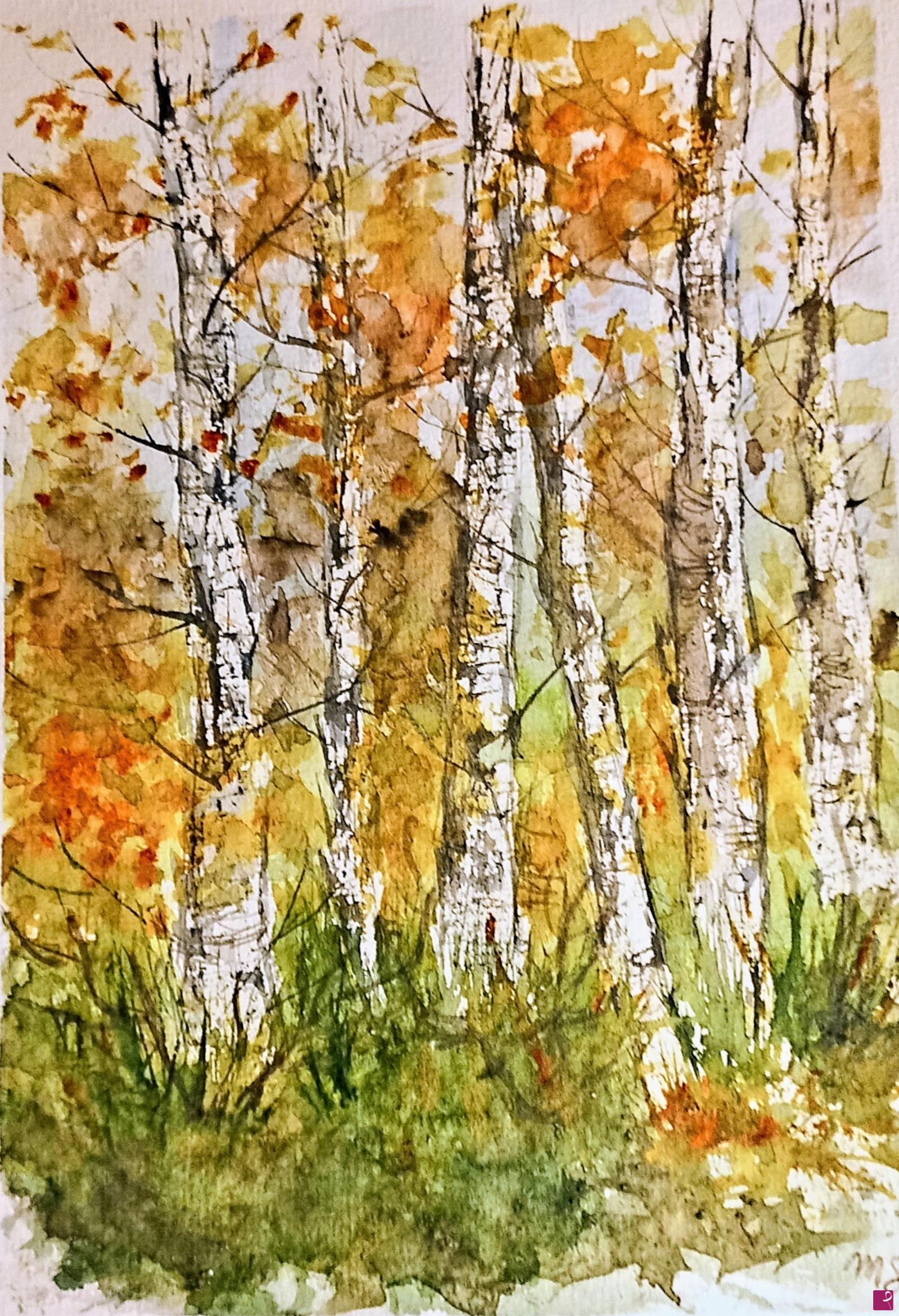 quadri in vendita online - Bosco di betulle