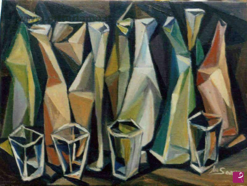 quadri in vendita online - Bottiglie e bicchieri, 2000