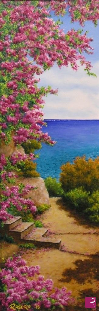 quadri in vendita online - Bouganvillea sulla creuza