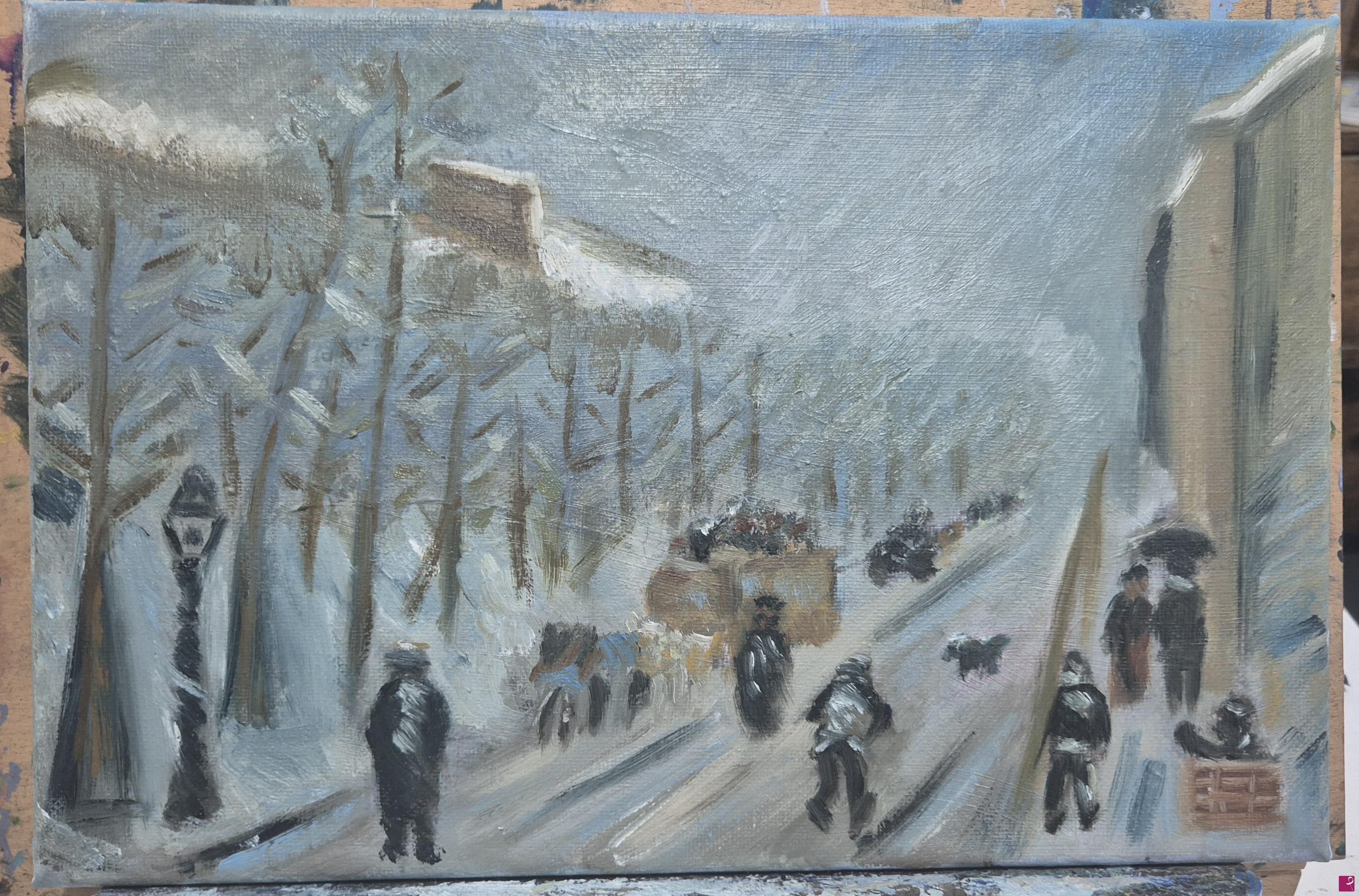 quadri in vendita online - Boulevard Montmartre, effetto neve (Omaggio a Pissarro)