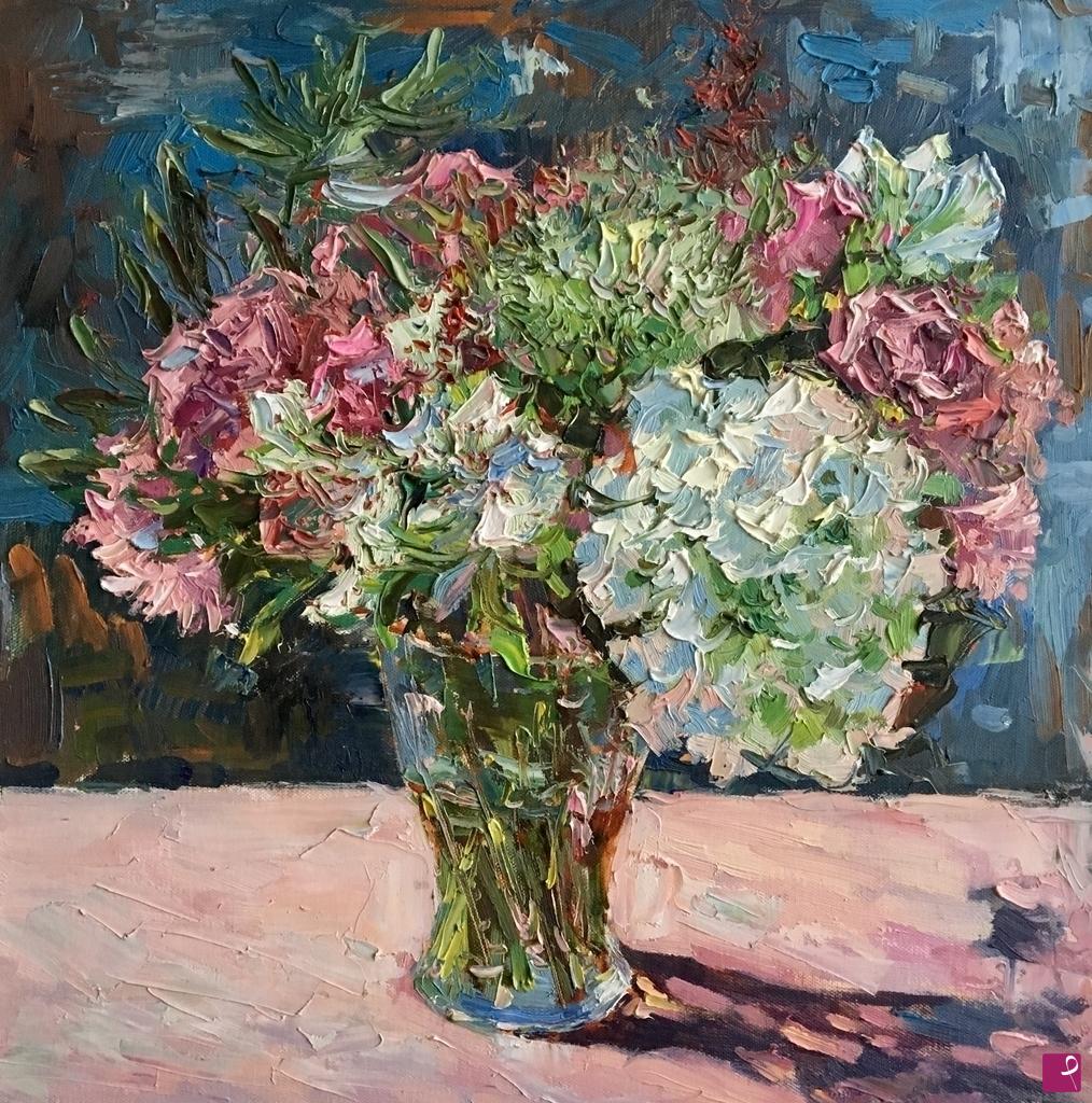quadri in vendita online - Bouquet con ortensia