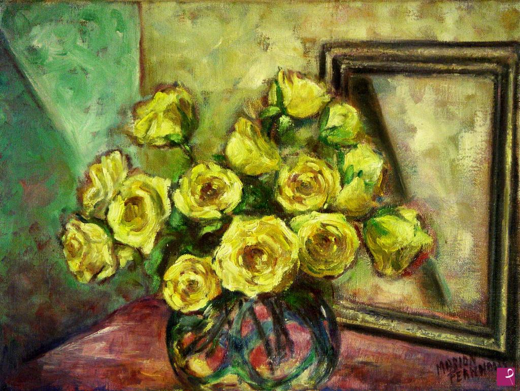 quadri in vendita online - Bouquet di rose gialle