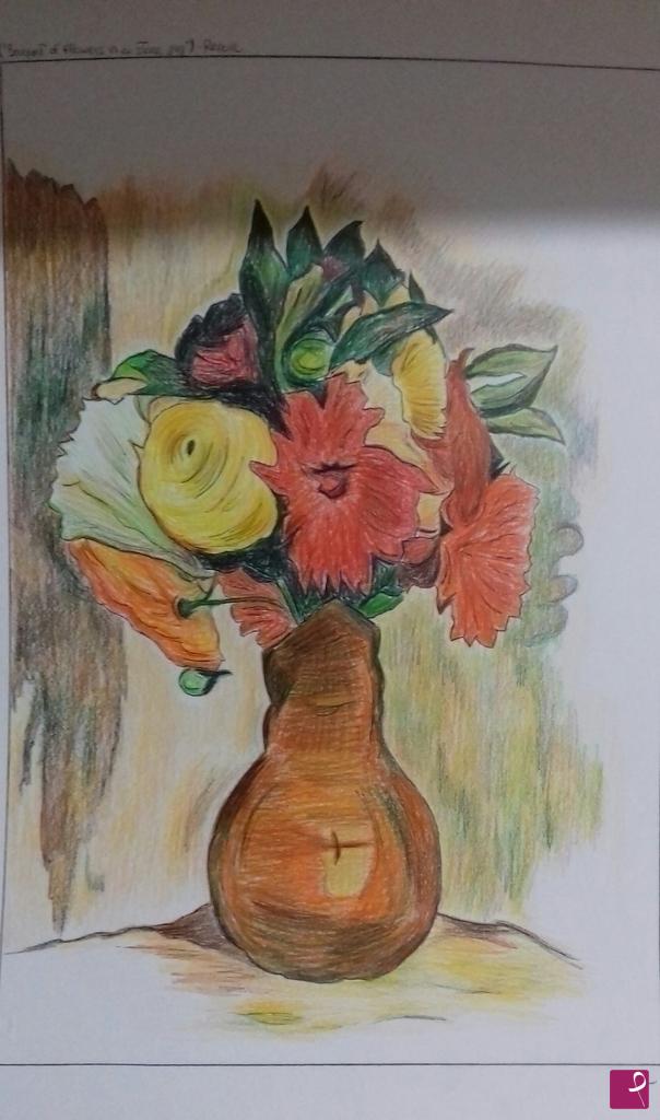 quadri in vendita online - "Bouquet of flowers in a stone jug"