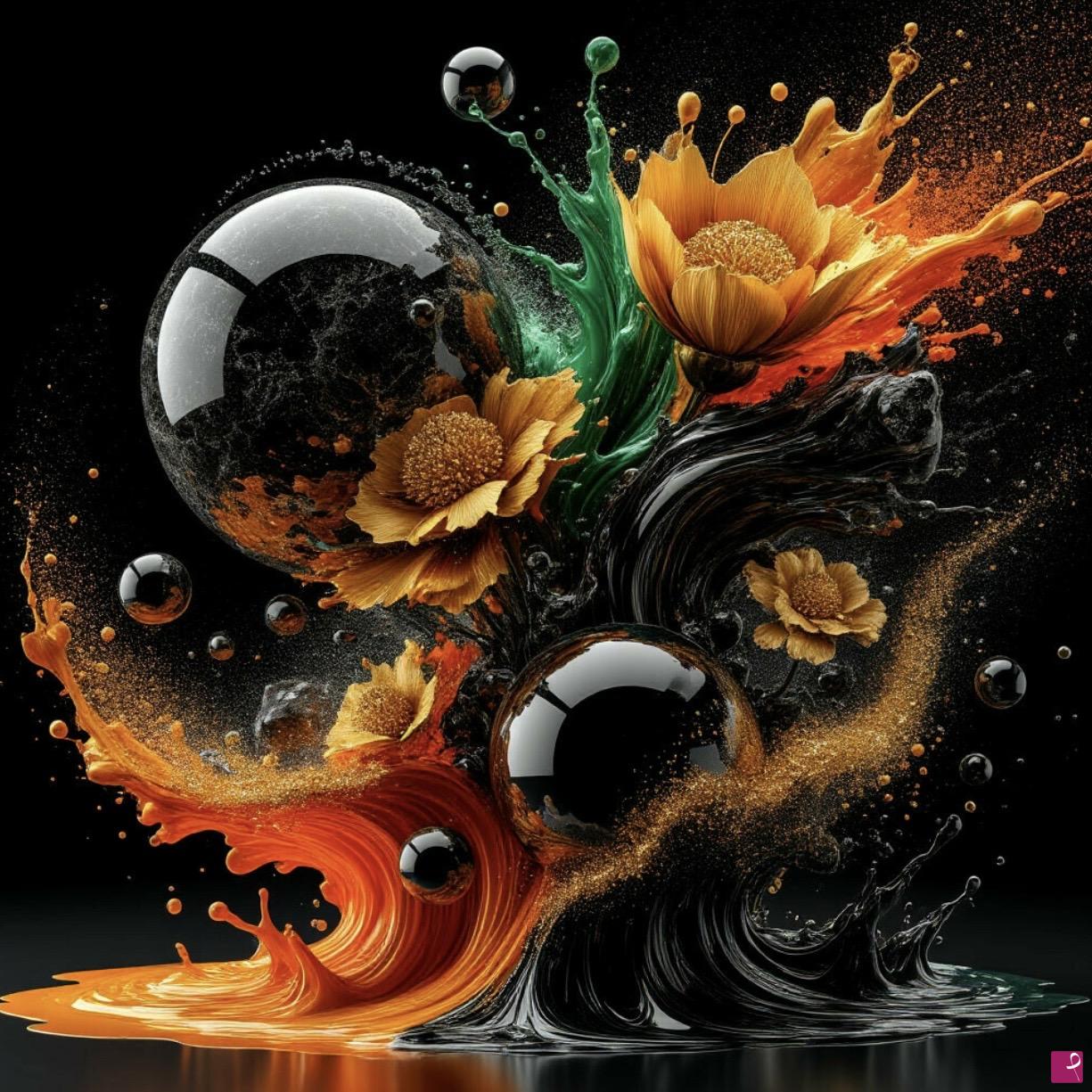 quadri in vendita online - Bouquet of glass orbs with flowers