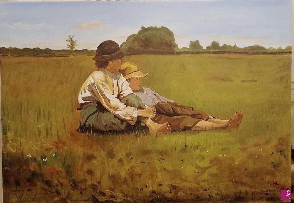 quadri in vendita online - Boys in a pasture
