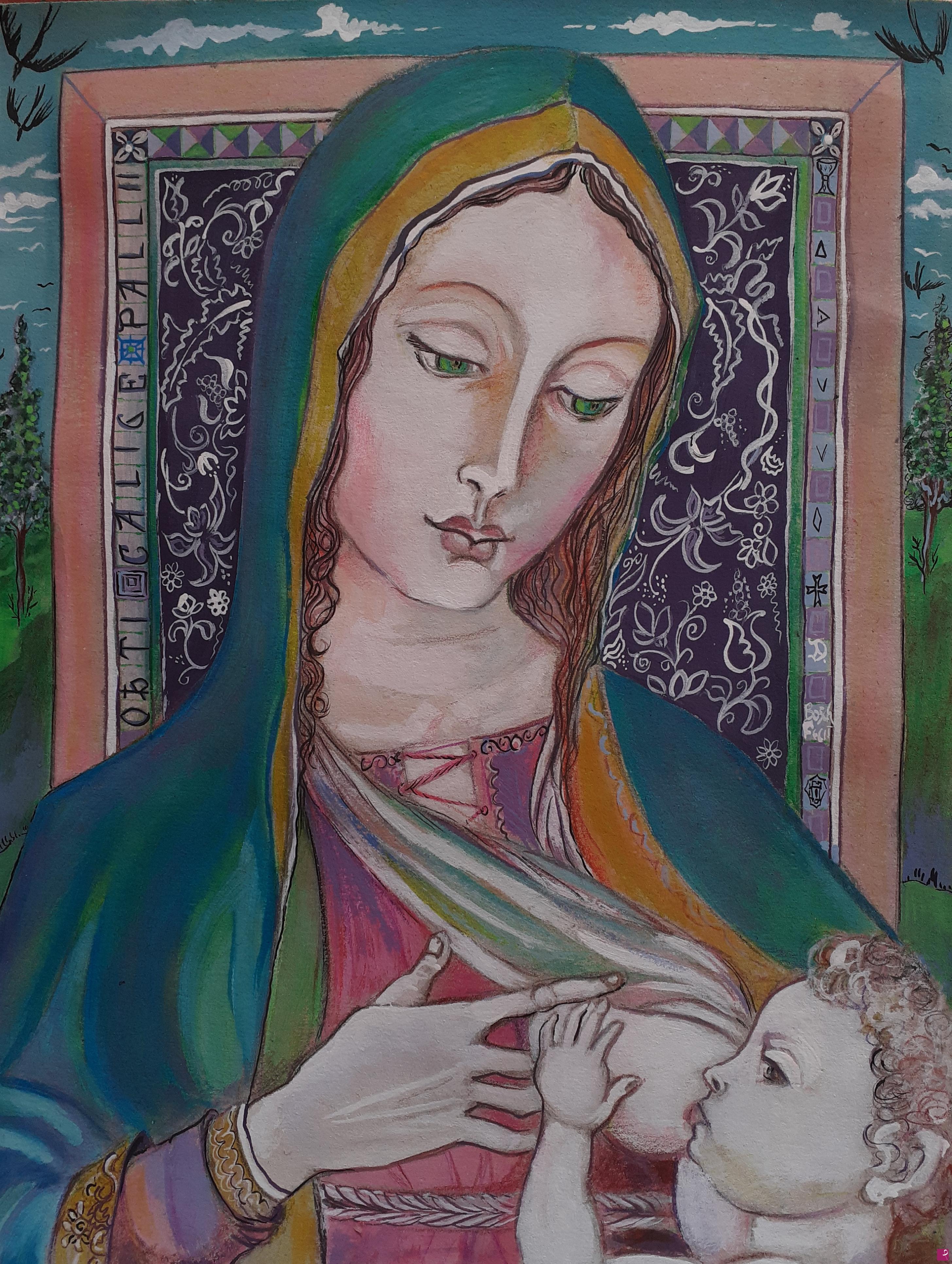 quadri in vendita online - Bozzetto rinascimentale per affresco raffigurante la Madonna del latte 