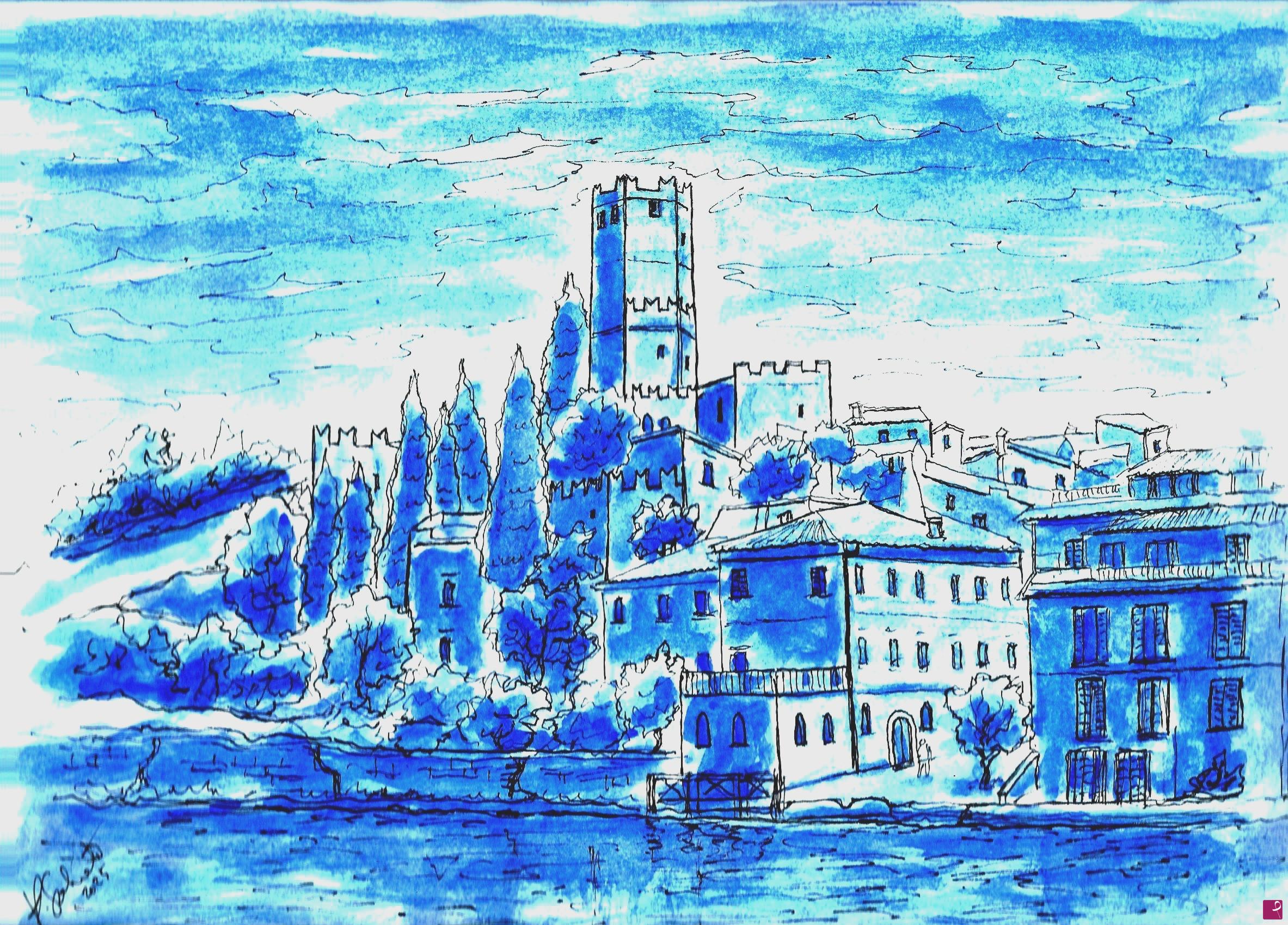 quadri in vendita online - Brenzone sul Garda. Borgo medioevale 
