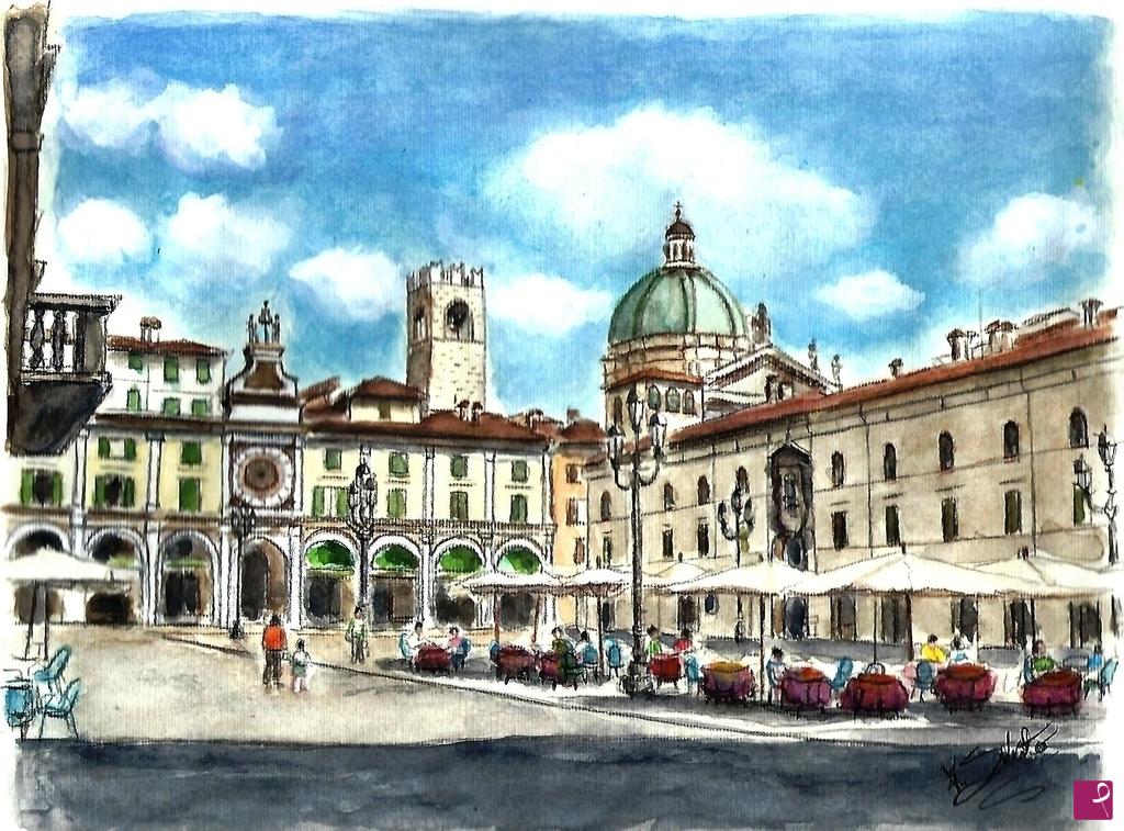 quadri in vendita online - Brescia - pomeriggio in Piazza Loggia