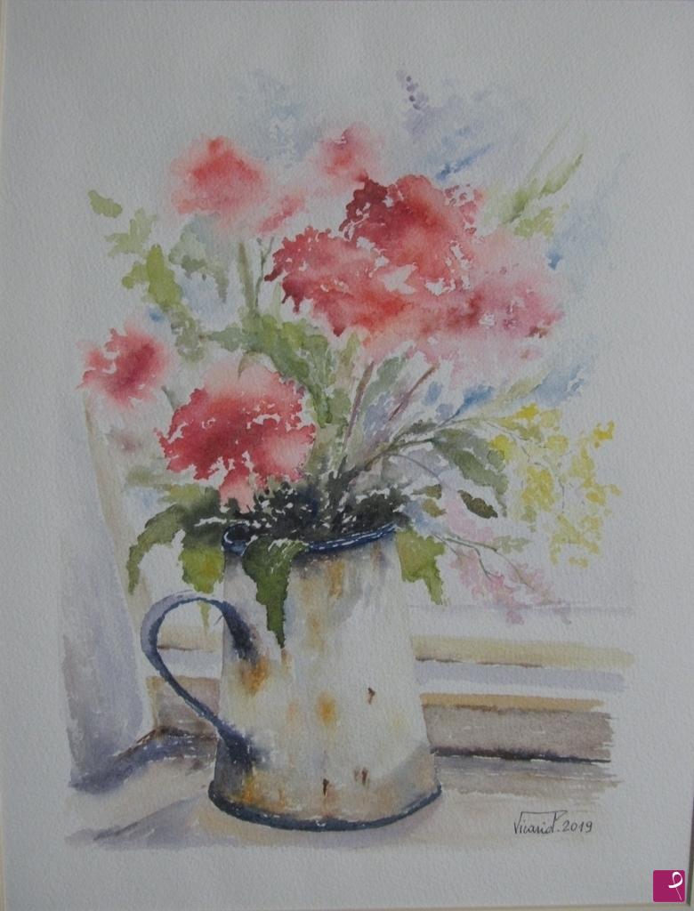 quadri in vendita online - Brocca di fiori alla finestra