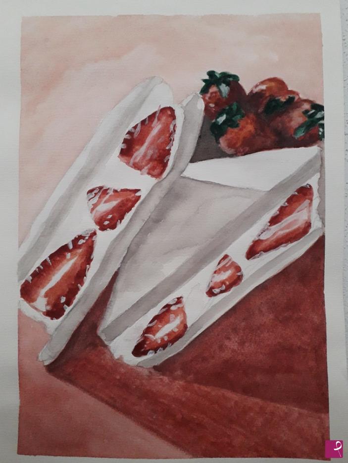 quadri in vendita online - Broken hearts - strawberries & cream sandwich . Cuori infranti - sandwich fragole e panna
