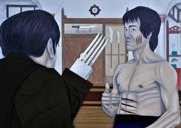 quadri in vendita online - Bruce Lee e Shih Kien  ( Mr. Lee e Han ) ( I 3 dell'operazione drago ) 