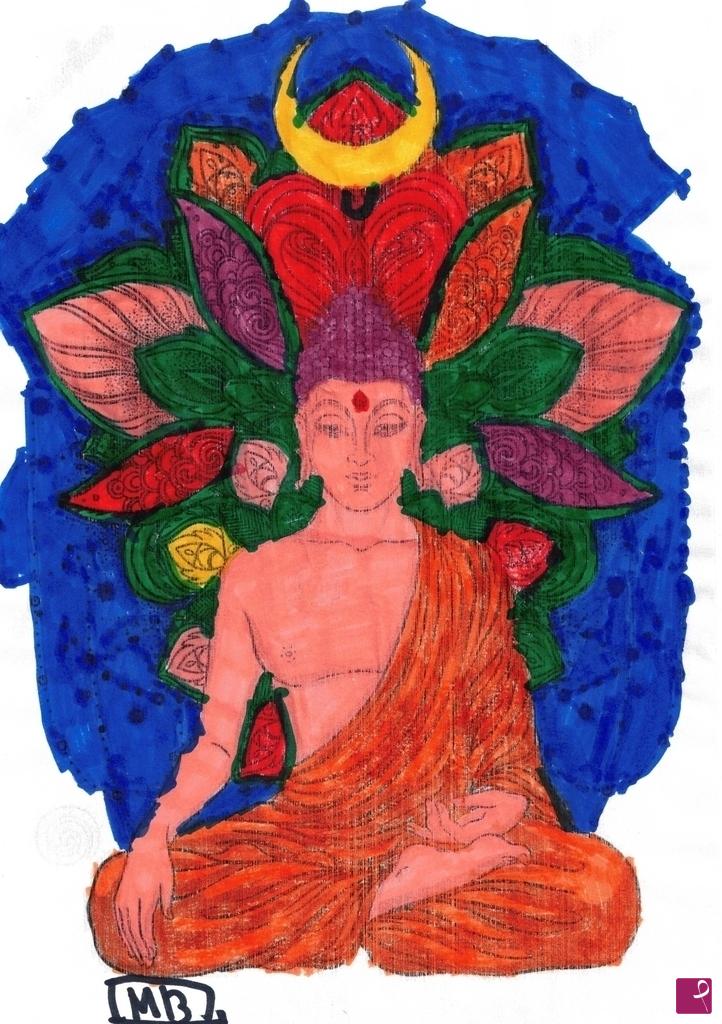 quadri in vendita online - Buddha seduto su dei fiori 