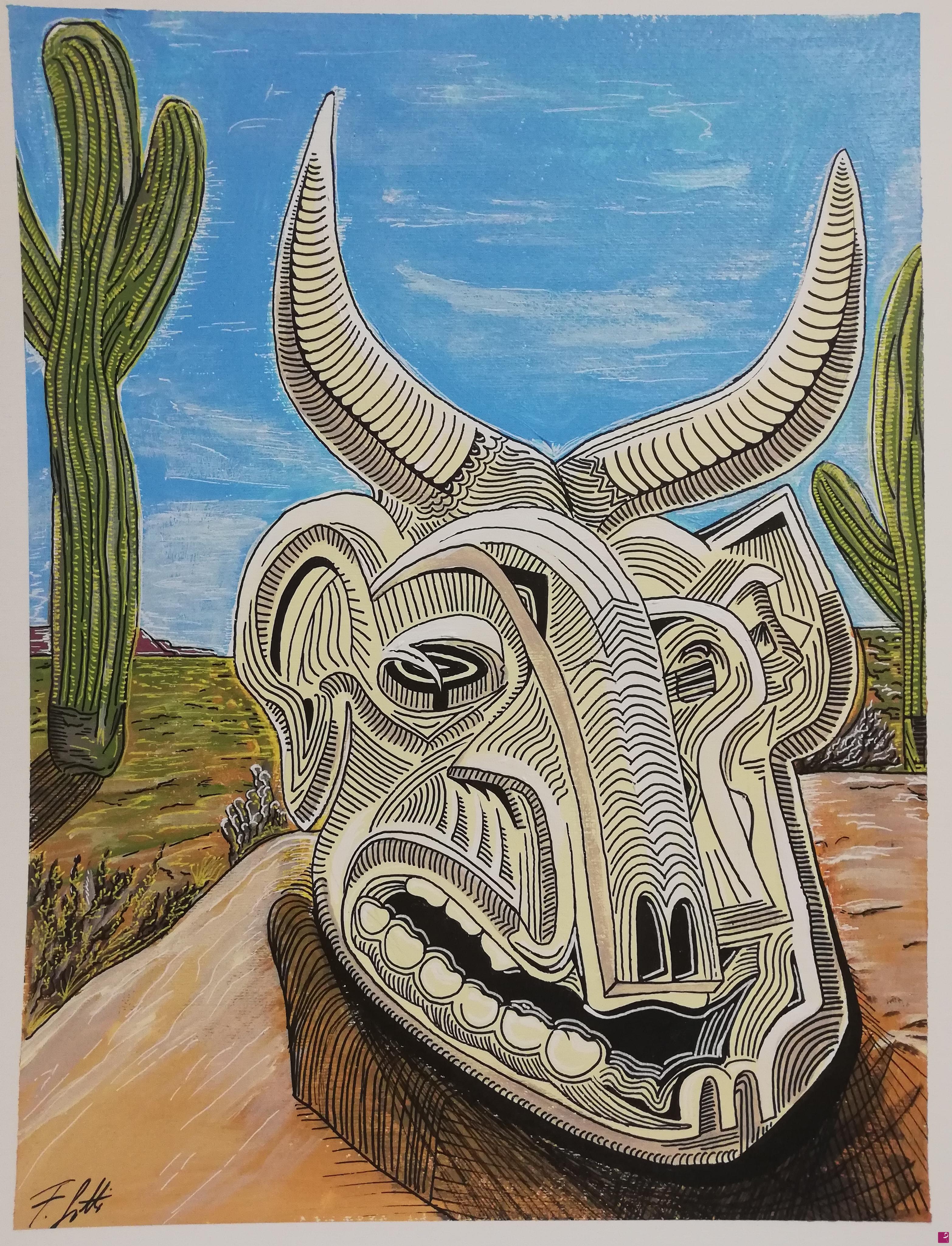 quadri in vendita online - Bull head in the desert