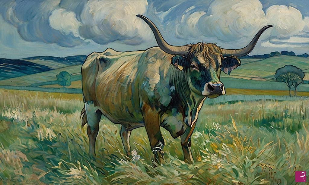 quadri in vendita online - Bull in the field