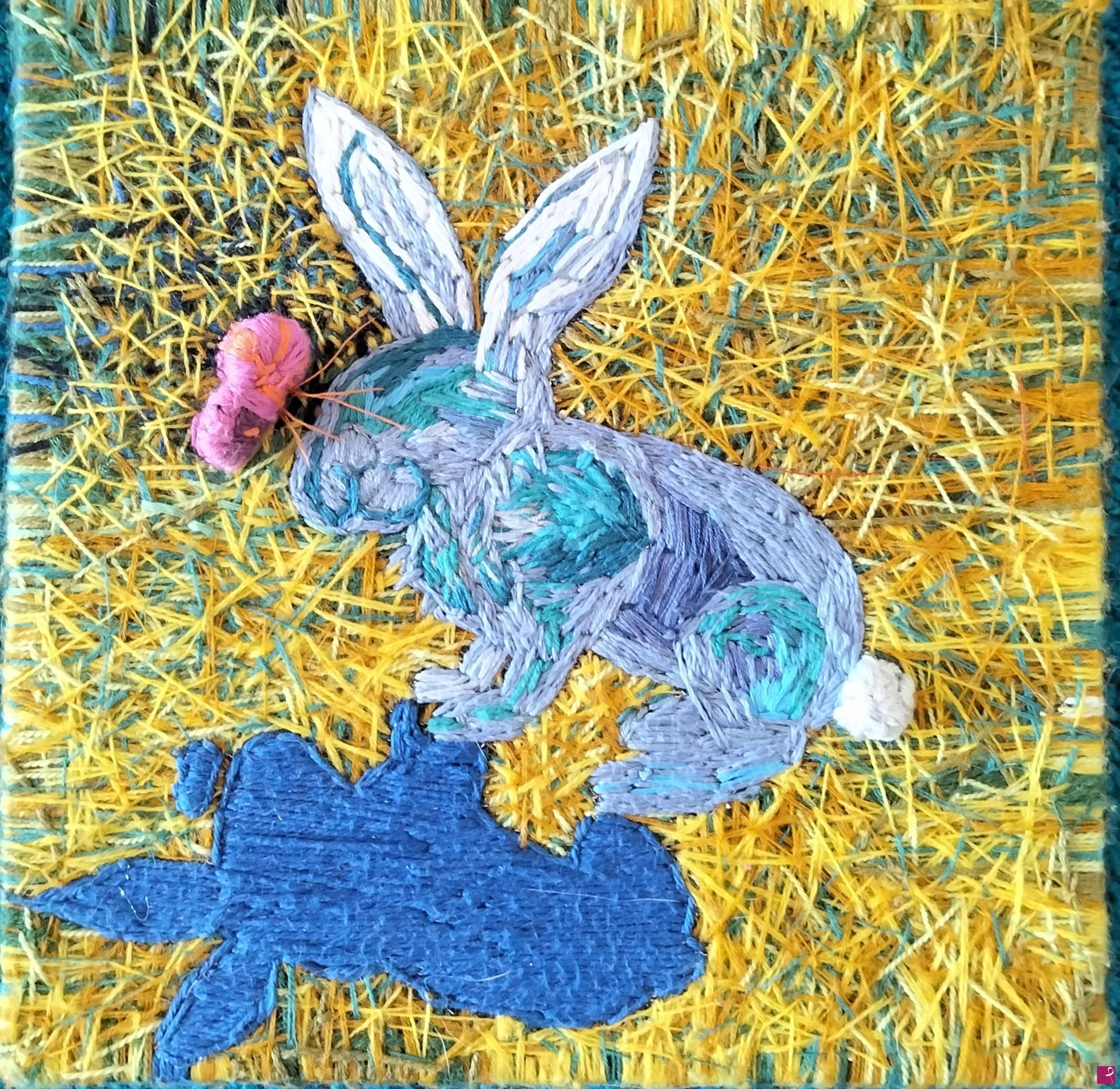 quadri in vendita online - Bunny e la farfallina rosa