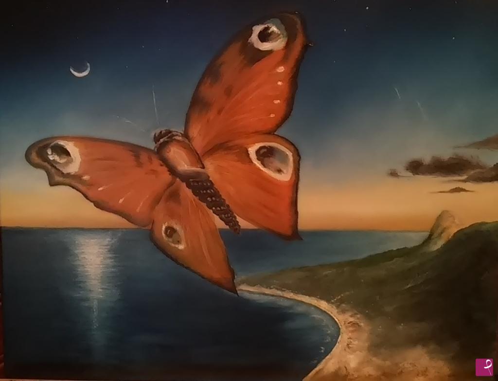 quadri in vendita online - Butterfly at sunset