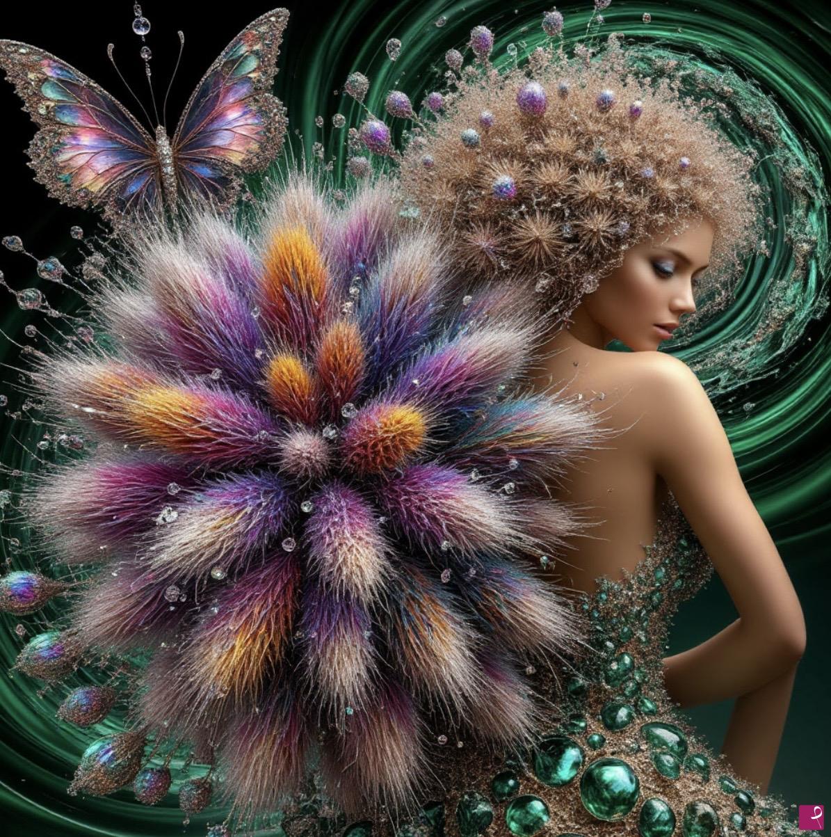 quadri in vendita online - Butterfly, girl in flowers 