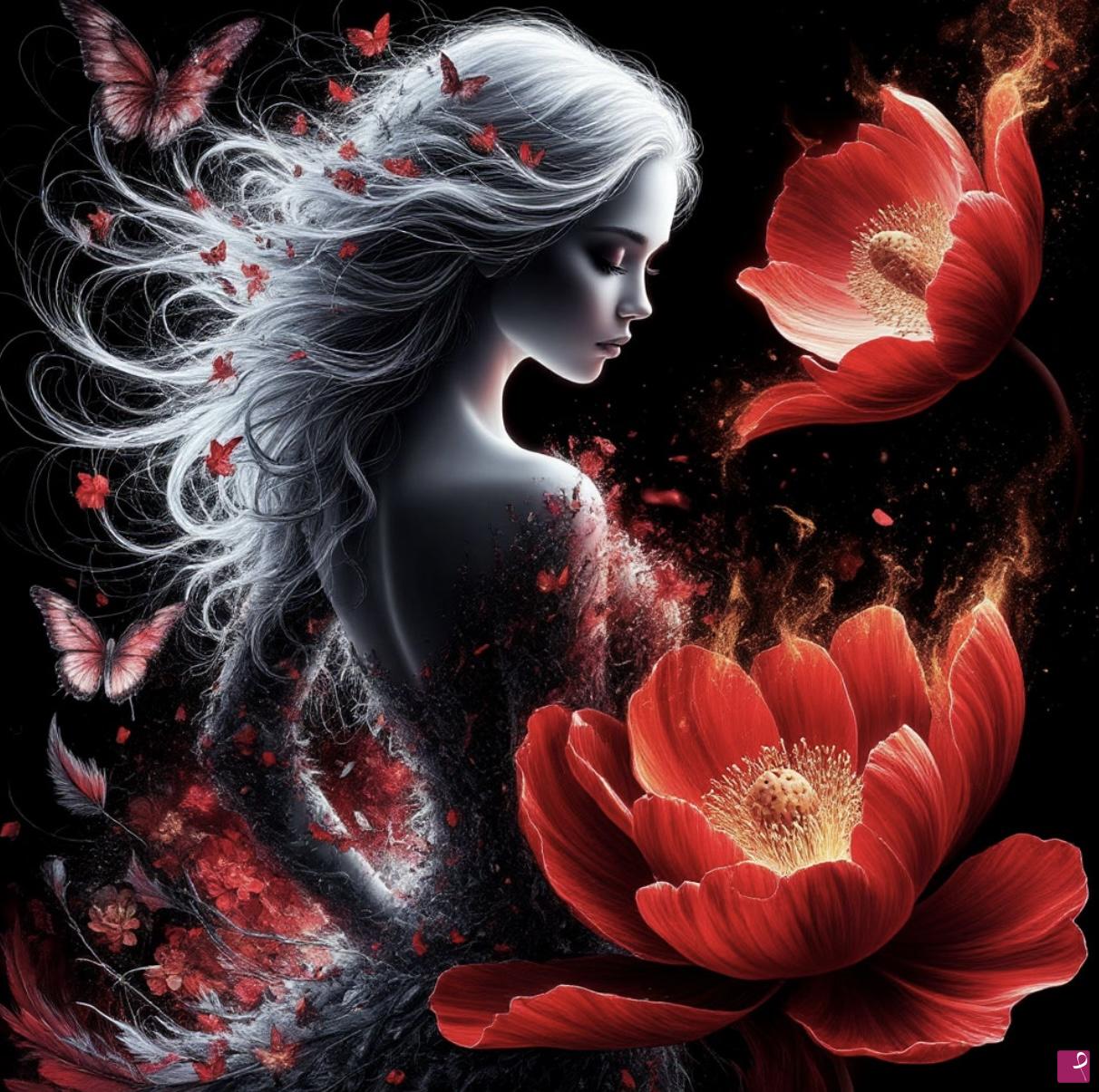 quadri in vendita online - Butterfly,flowers, girl 