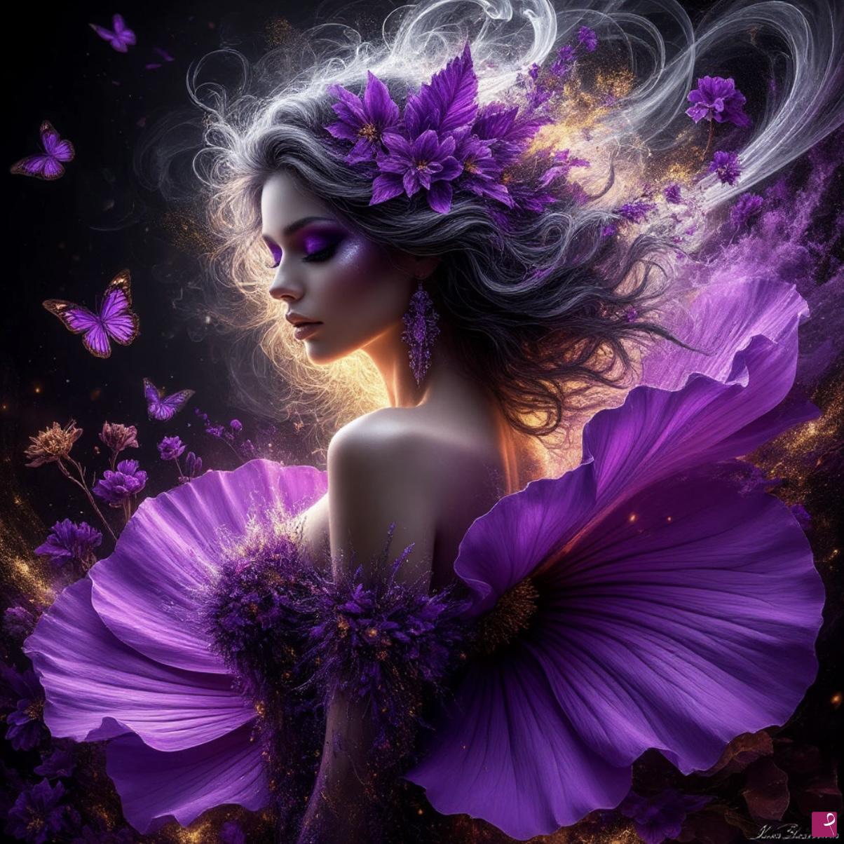 quadri in vendita online - Butterfly’s, flowers and girl 