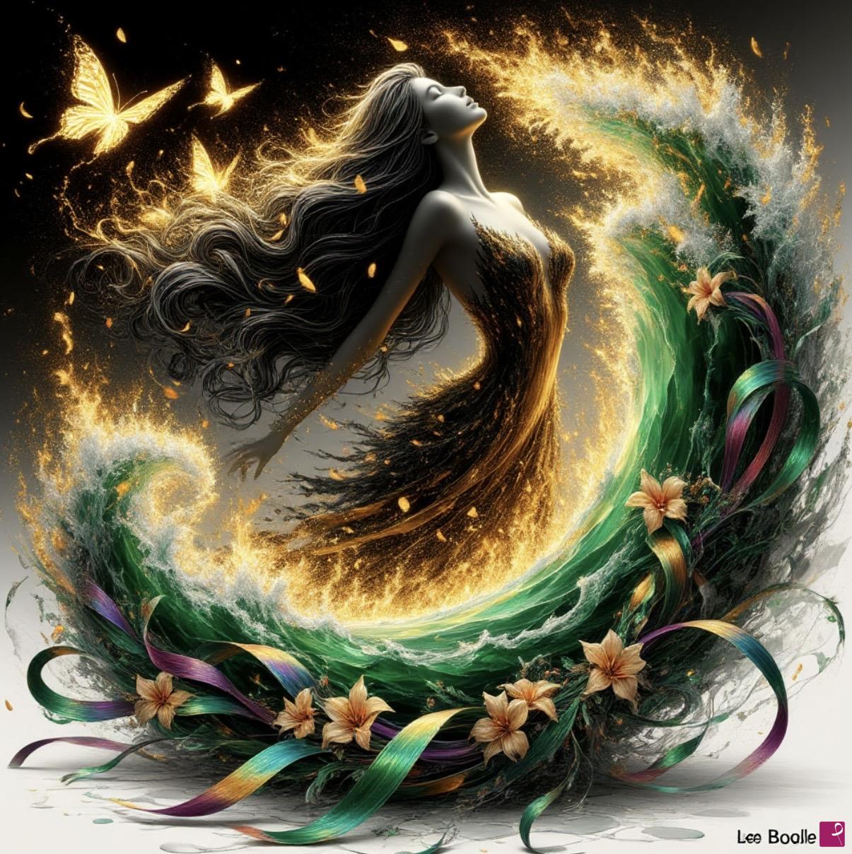 quadri in vendita online - Butterfly’s, waves from flowers, girl 