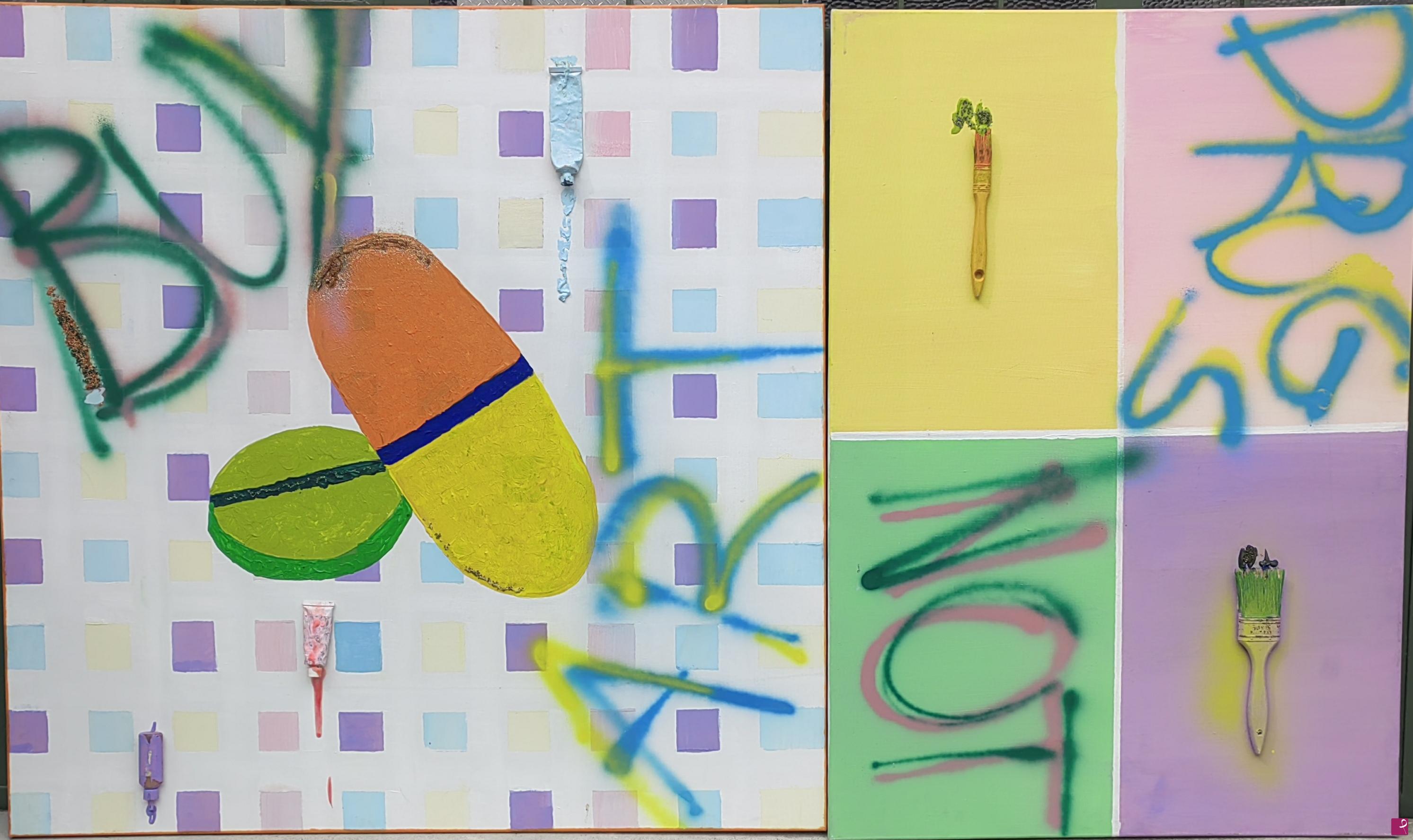 quadri in vendita online - "Buy art no drugs" dittico contemporaneo 