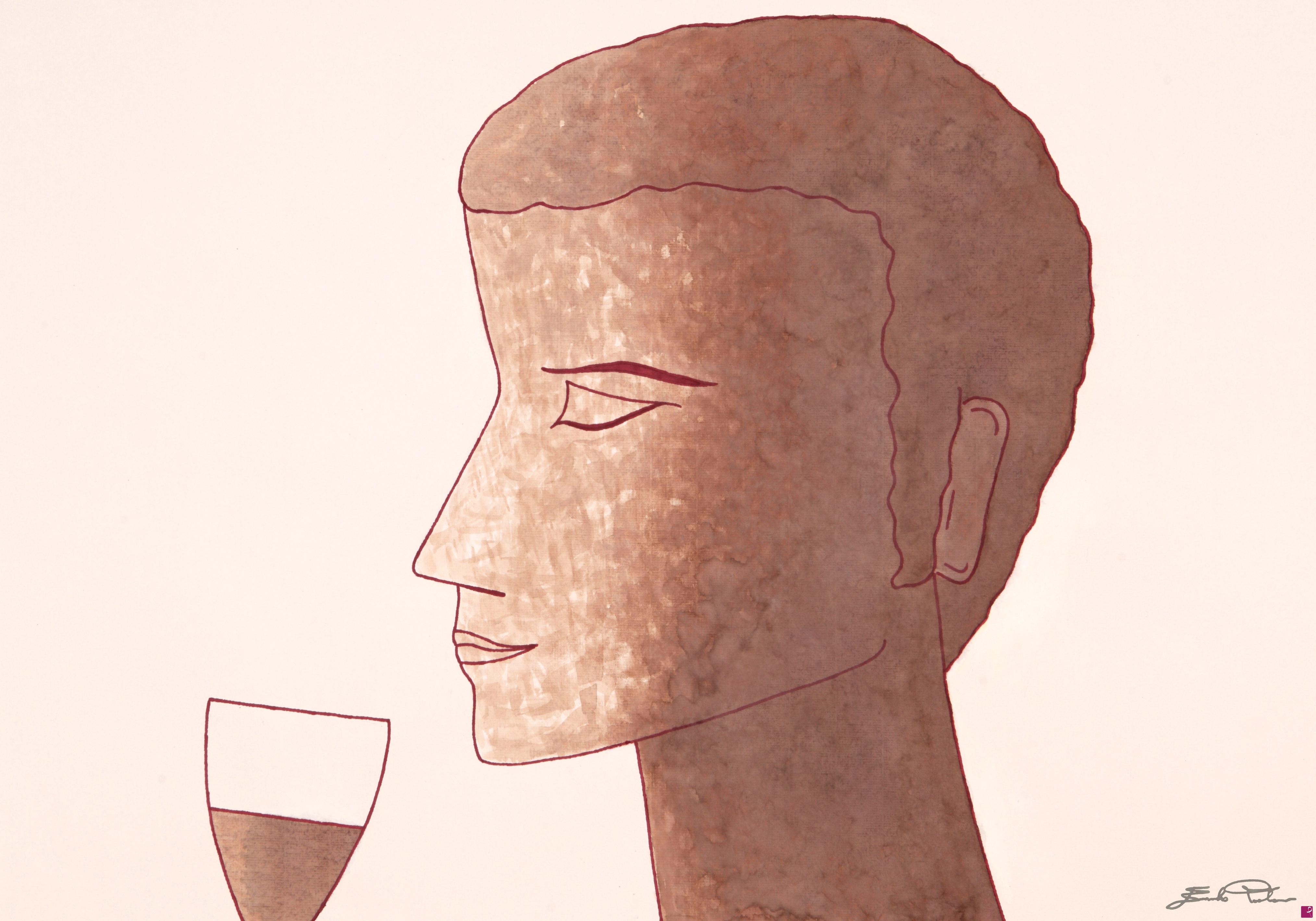 quadri in vendita online - © Volto di uomo con vino