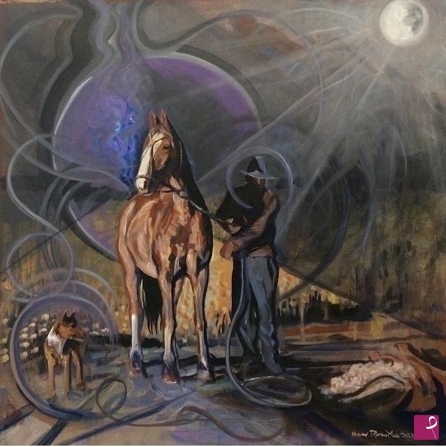 quadri in vendita online - Caballo e luna piena