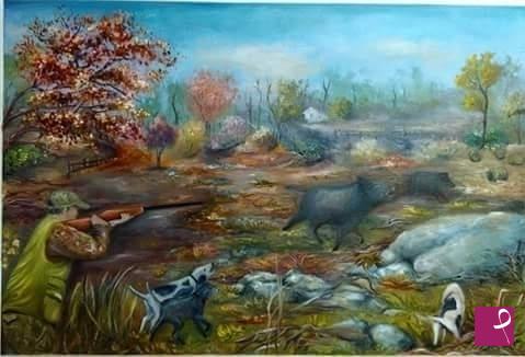 quadri in vendita online - caccia al cinghiale