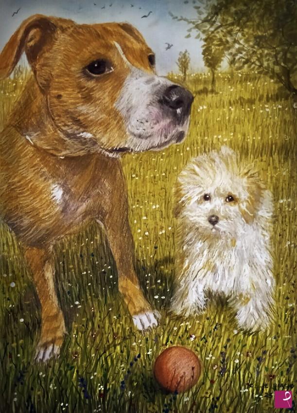 quadri in vendita online - cagnolini  giocano