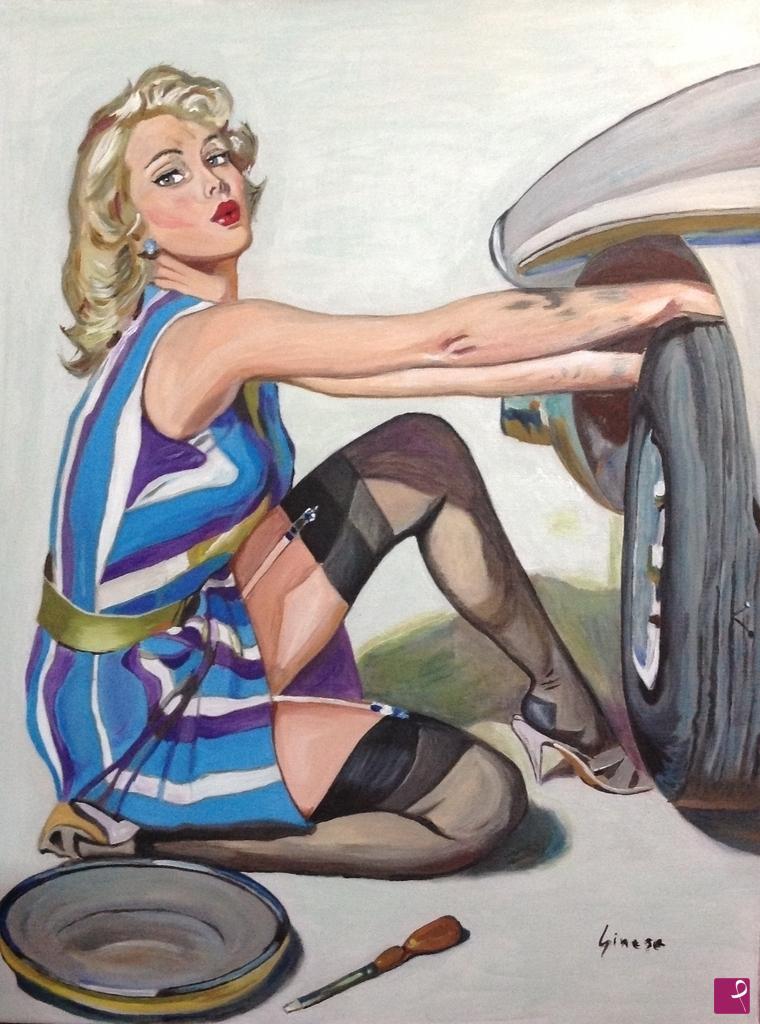 quadri in vendita online - Cambio Gomme - Tributo a Gil Elvgren