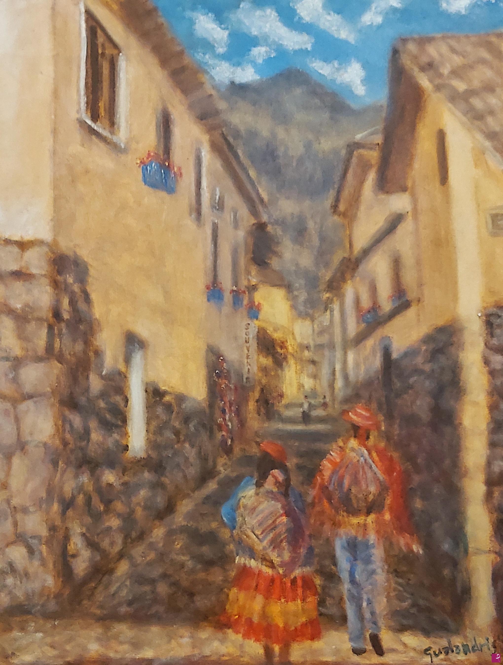 quadri in vendita online - Caminando por las calles Cuzqueñas  (In cammino per le vie di Cusco) - rif. LG-141-PE/ OT51X66-V/2021