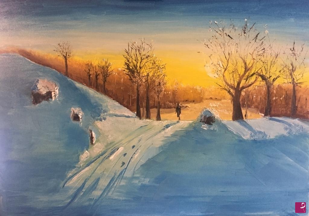 quadri in vendita online - Camminando sulla neve
