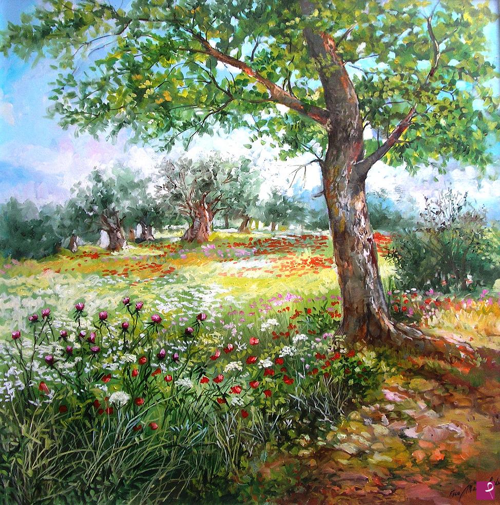 quadri in vendita online - Campagna in fiore