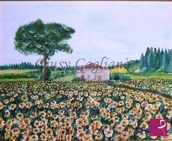 quadri in vendita online - "Campagna Toscana" campo di girasoli