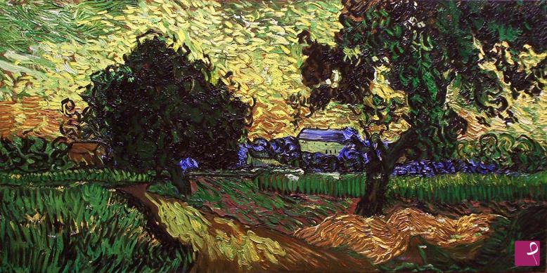 quadri in vendita online - "Campo con alberi, il castello di Auvers"