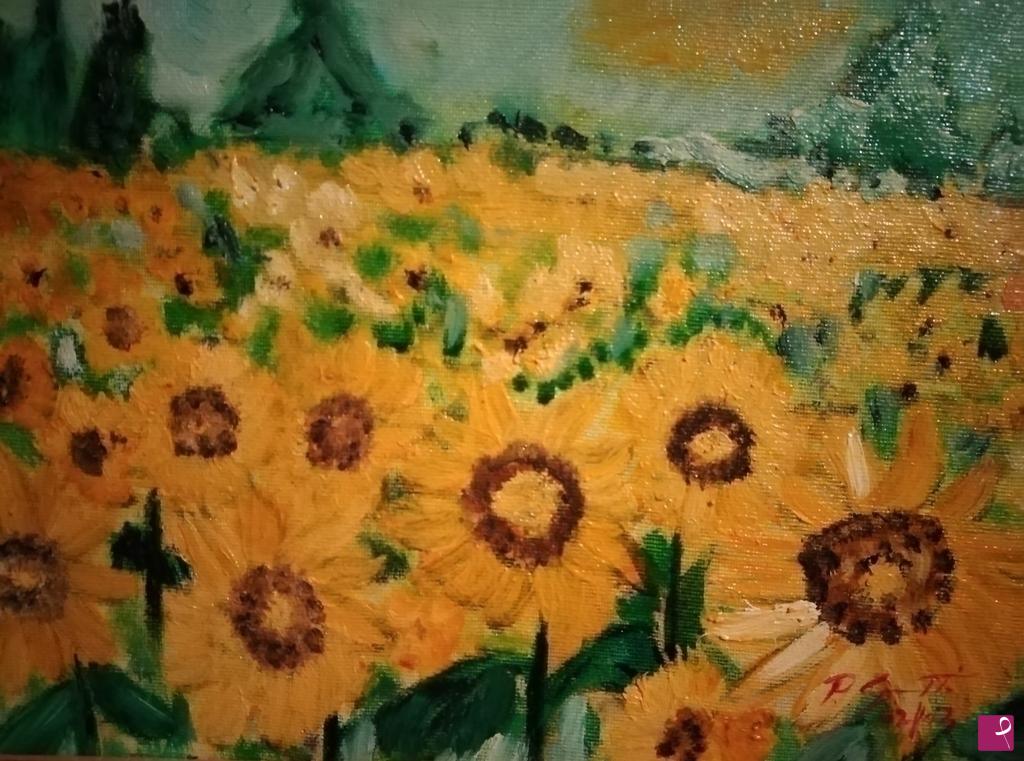 quadri in vendita online - Campo con girasoli