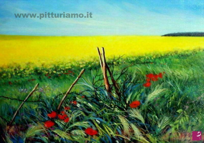 quadri in vendita online - Campo di colza e papaveri