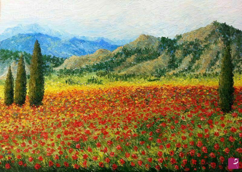 quadri in vendita online - Campo di fior con cipressi