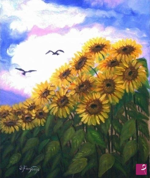 quadri in vendita online - Campo di girasoli