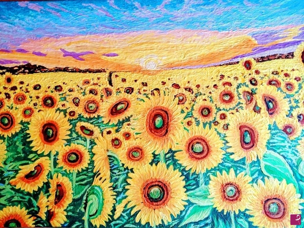 quadri in vendita online - Campo di girasoli