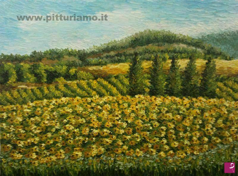 quadri in vendita online - Campo di girasoli