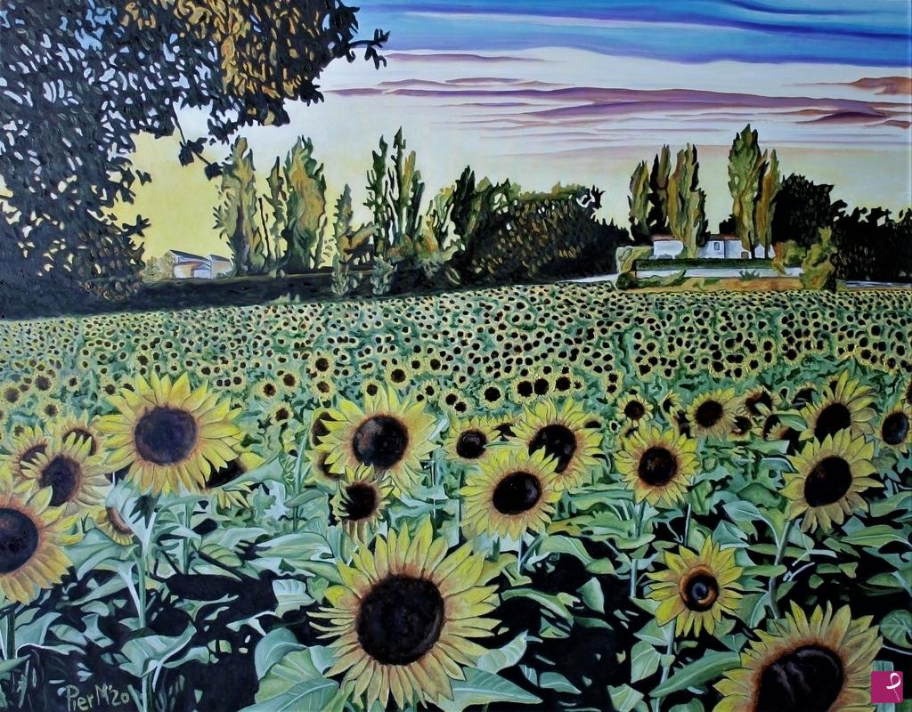 quadri in vendita online - Campo di girasoli