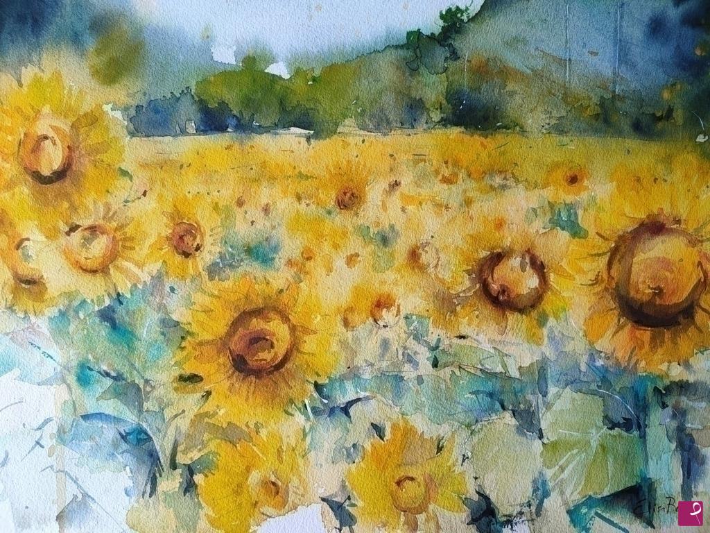 quadri in vendita online - Campo di girasoli
