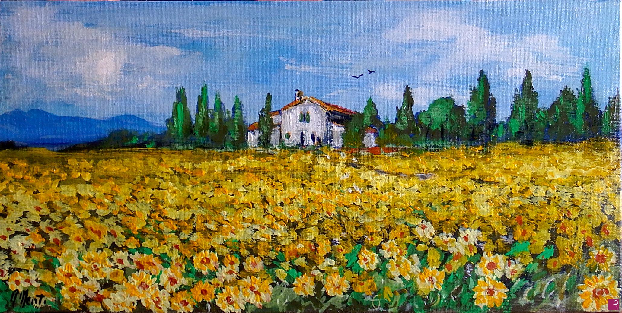 quadri in vendita online - Campo di girasoli