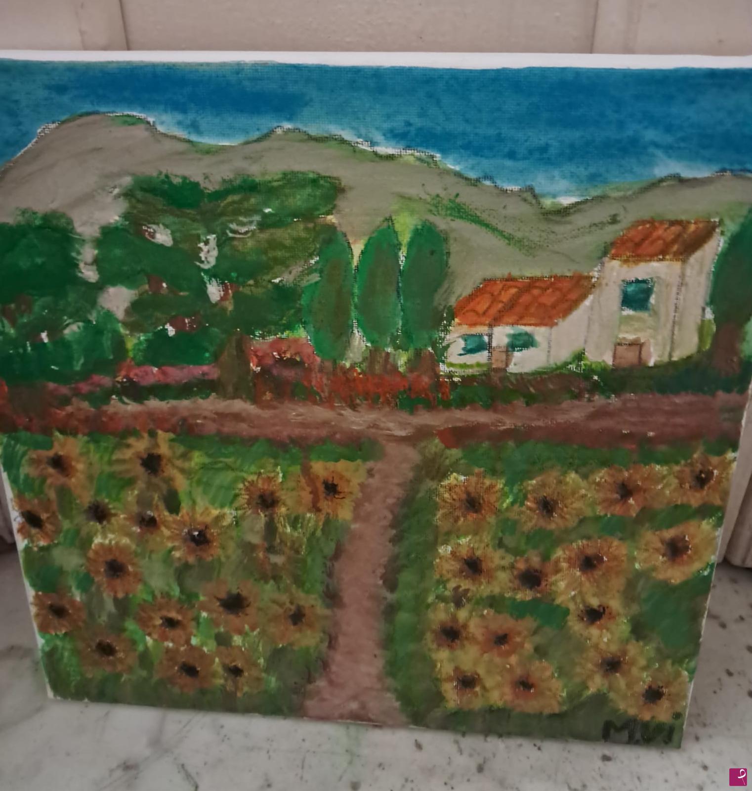 quadri in vendita online - Campo di girasoli