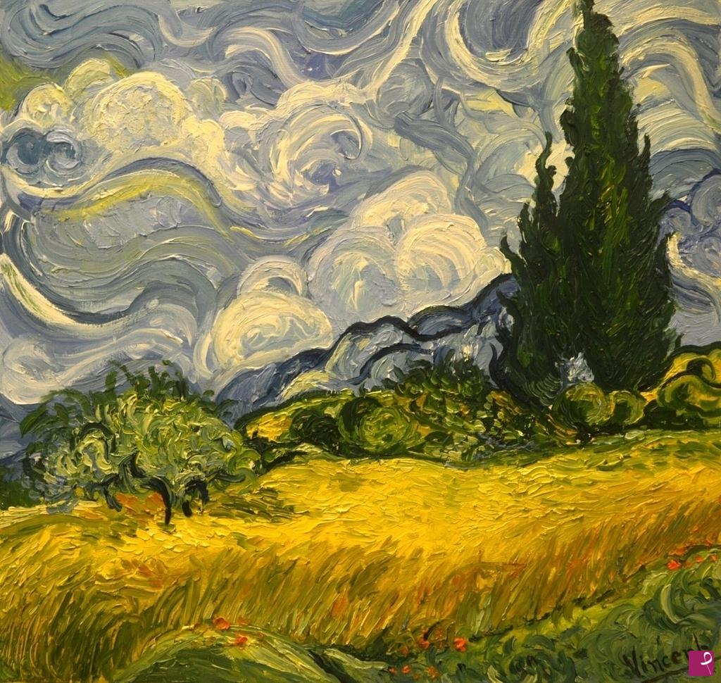 quadri in vendita online - "Campo di grano con cipressi"