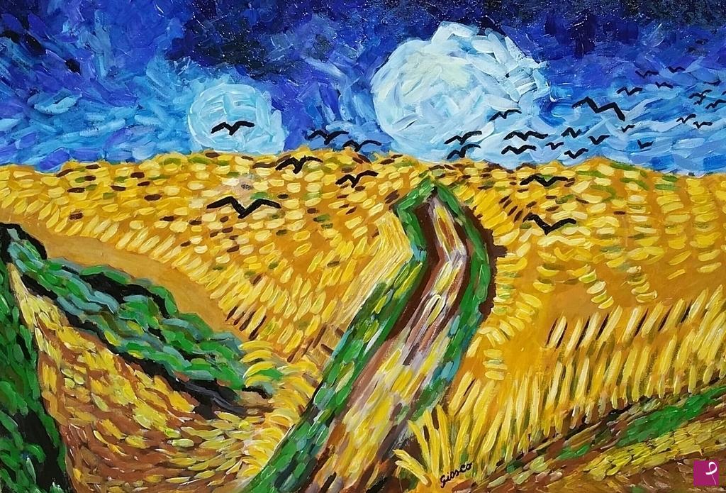 quadri in vendita online - Campo di grano con corvi