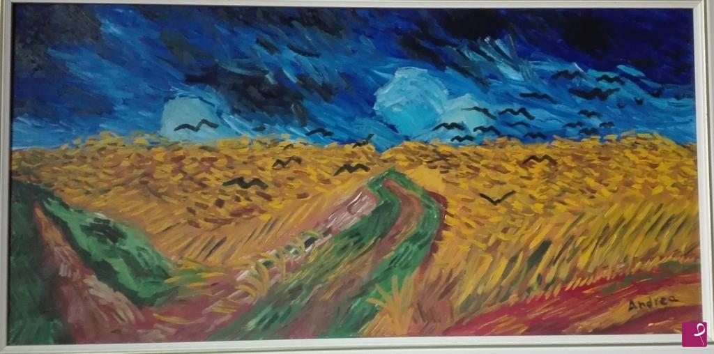quadri in vendita online - Campo di grano con corvi