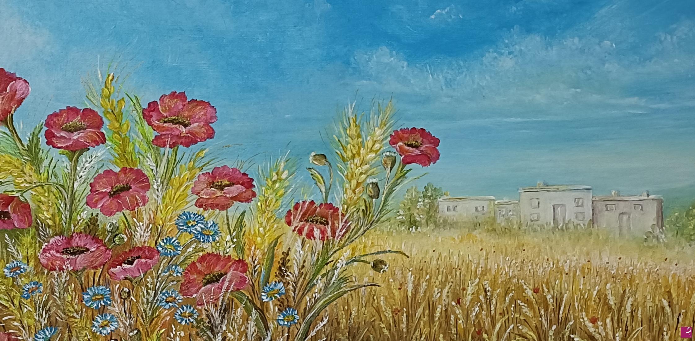 quadri in vendita online - Campo di grano con papaveri